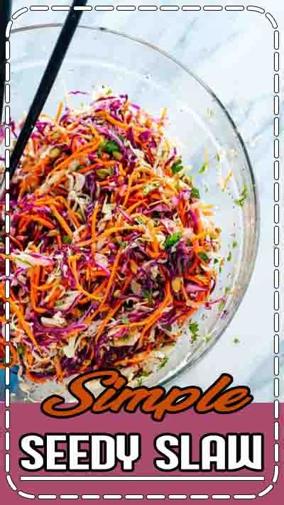 A light dressing is made from olive oil, lemon juice, garlic, ground cumin, and salt. Simple Seedy Slaw - Healthy Living and Lifestyle
