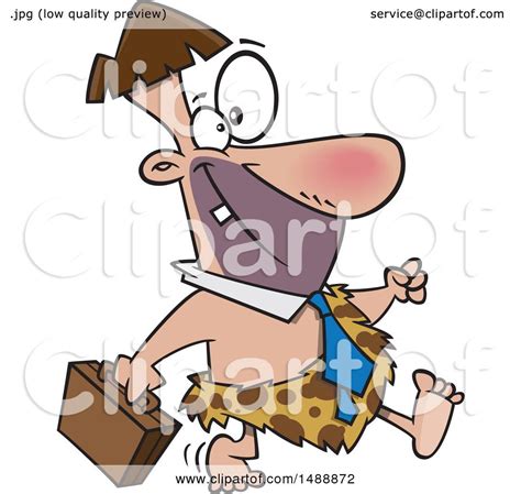 Clipart Of A Cartoon Business Cave Man Walking With A Briefcase