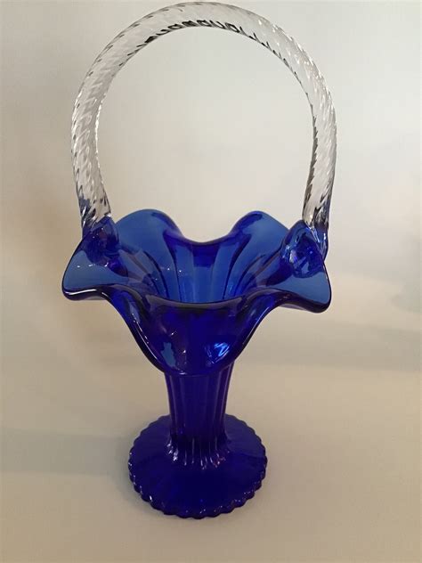 Vintage Imperial Cobalt Blue Glass Basket Imperial Etsy
