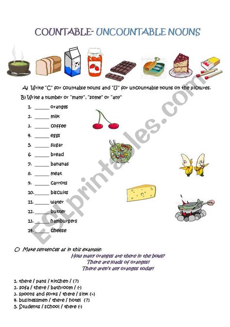 Countable Uncountable Nouns Esl Worksheet By Englishbutterflies
