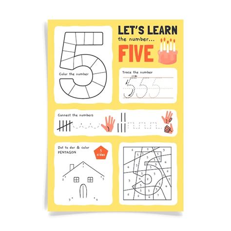 Free Vector Number 5 Worksheet With House Drawing