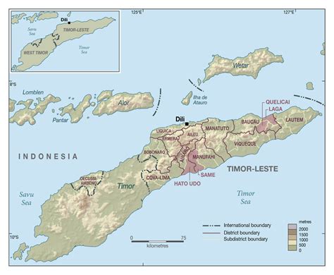 Large Administrative Map Of East Timor With Relief East Timor Asia