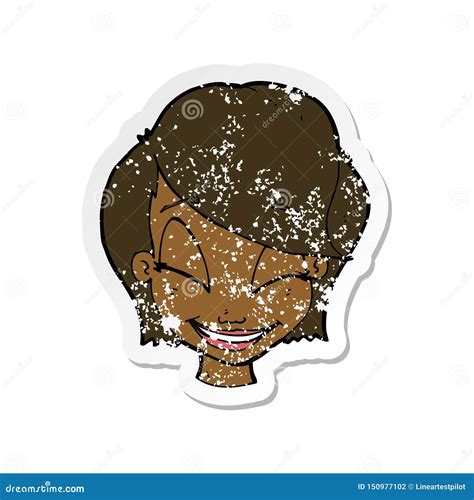 A Creative Retro Distressed Sticker Of A Cartoon Pretty Female Face Stock Vector Illustration