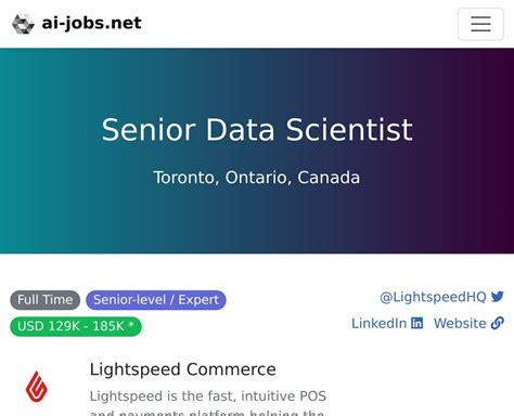 [hiring] Senior Data Scientist In Toronto Ontario Canada R Ai Ml Jobs