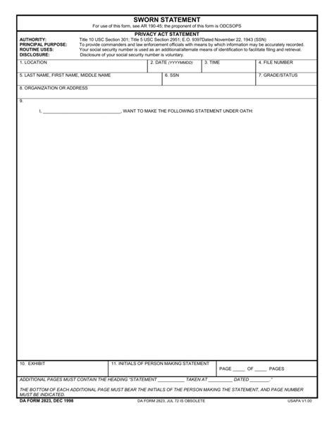 Da Form 2823 Fillable Sworn Statement Printable Forms Free Online