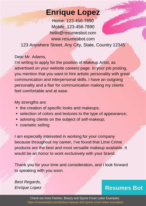 Makeup Artist Cover Letter Samples And Templates Pdfword 2021 Makeup
