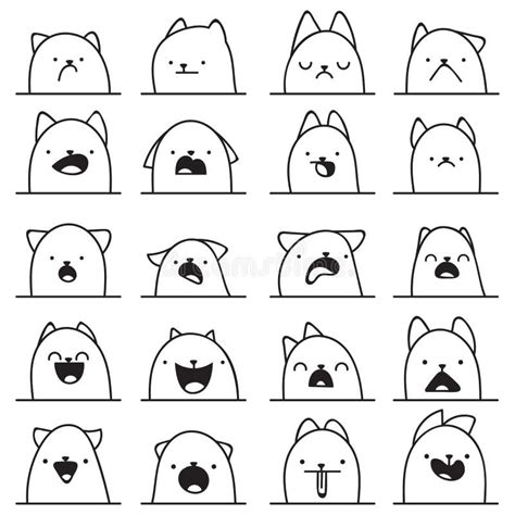 Set Of 20 Different Emotions Cat Anime Doodle Design Stock Vector