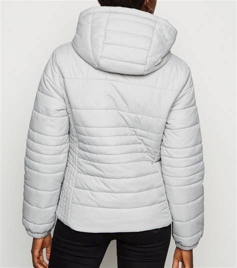 Womens Pale Grey Lightweight Hooded Puffer Jacket Aa Sourcing Ltd