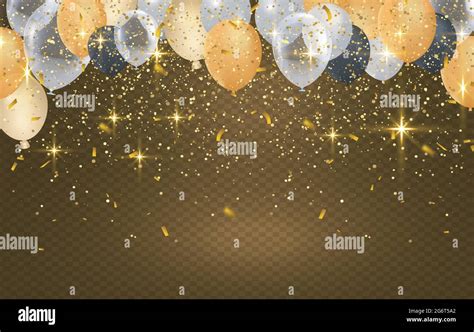 Balloon Seamless Border With Shiny Gold Glitter And Star Confetti