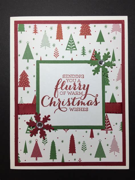 Stampin Up Christmas Card Using Be Merry DSP And Flurry Of Wishes Stamp Set Snowflake