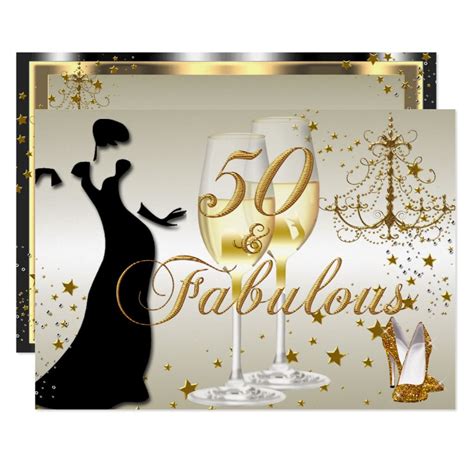 Gold Sparkle 50 And Fabulous Birthday Invitation Fabulous