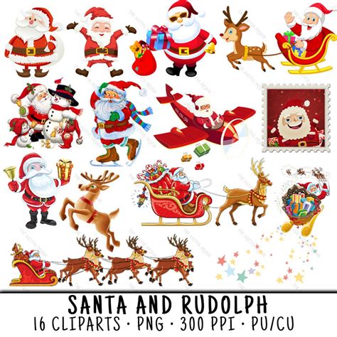 Santa And Reindeer Santa And Rudolph Santa Claus Clipart | Etsy | Santa claus clipart, Santa and 