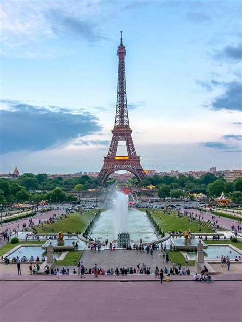 Eiffel Tower And Trocadero Square At Sunset Paris France Editorial