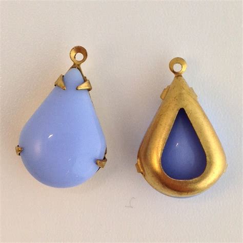 Vintage Light Blue Glass Teardrop Stones 1 Loop Brass Setting Etsy
