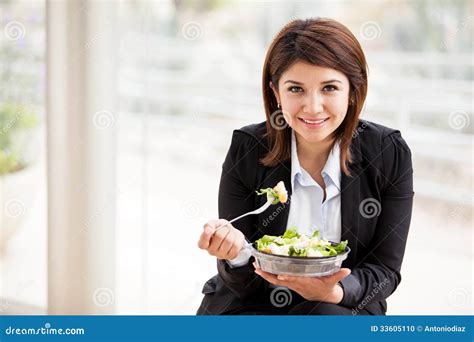 Businesswoman Eating A Salad Stock Photo Image Of Modern Person