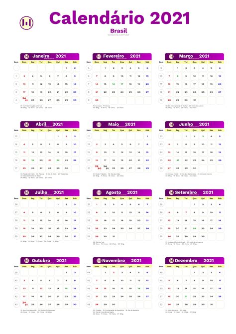 Calendário 2021 Em Formato Png Brasil