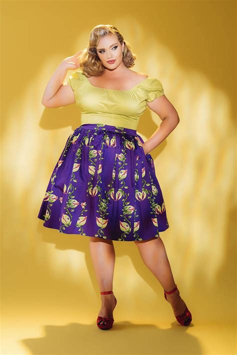 High Waisted Full Swing Skirt In Venus Fly Trap Print Featuring Pockets