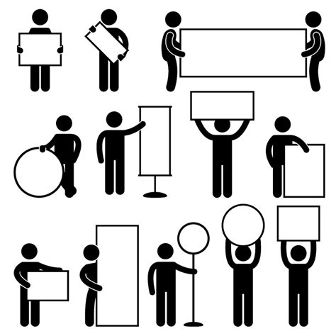 Stick Figure Man People Holding Banner Placard Signboard Etsy