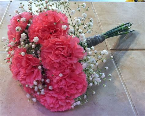 Wedding bouquets with dark carnations. Hot pink carnations with babys breath accents | Wedding ...