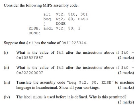 Solved Consider The Following Mips Assembly Code Slt T Chegg Com