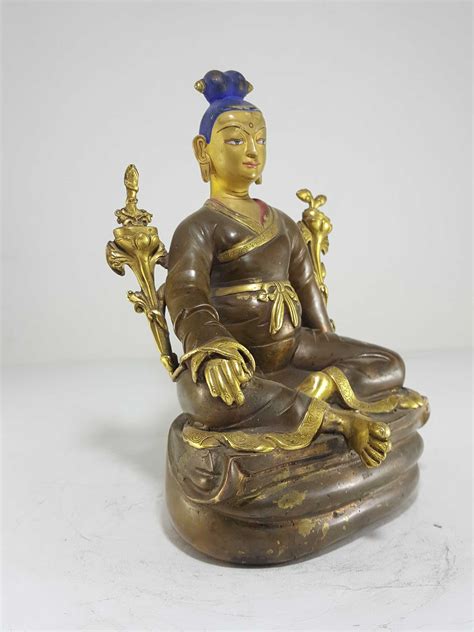 Antique Unique Statue Of Tsongkhapa Partly Fire Gold Plated Statue With Painted Face In Typical