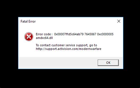 Error Code: 0x00007ffd5c64ab79 7645867 0xc0000005 amdxc64.dll - help please. : modernwarfare