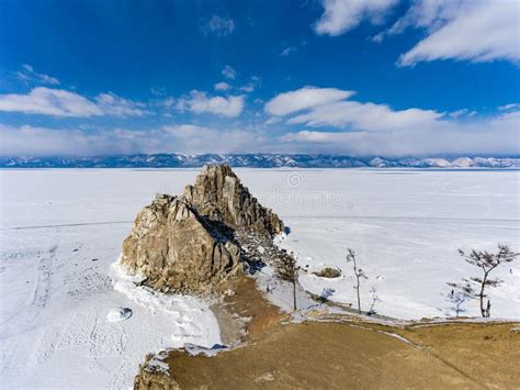 View From Sky On Frozen Ice Fields Of Lake Baikal Russia Siberia Stock