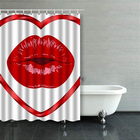 Bpbop Lips Women Kiss Mouth Heart Love Sexy Red Kissing Cartoon Sexy Lips Shower Curtain