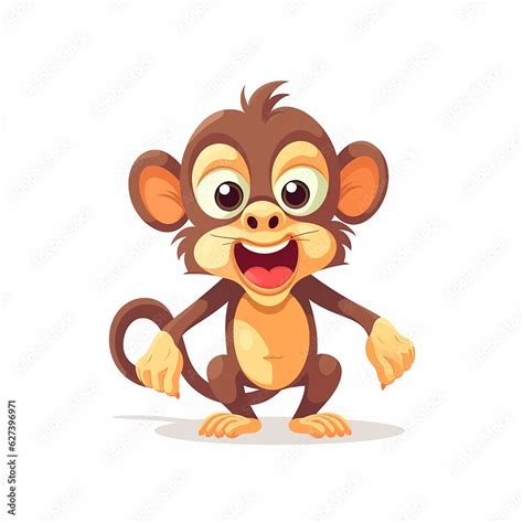 Vector Art Cute Funny Monkey On White Background Cartoon Style