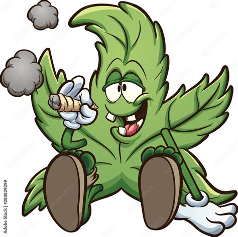 Vecteur Stock Cartoon Cannabis Plant Character Smoking A Marihuana