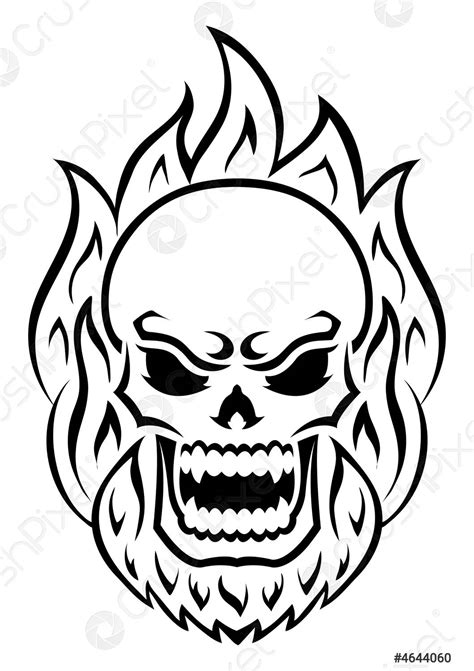 Angry Skull With Fire Outline Silhouette Design Element Vector