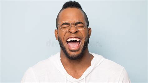 Close Up Of Black Man Laugh With White Toothy Smile Stock Photo Image