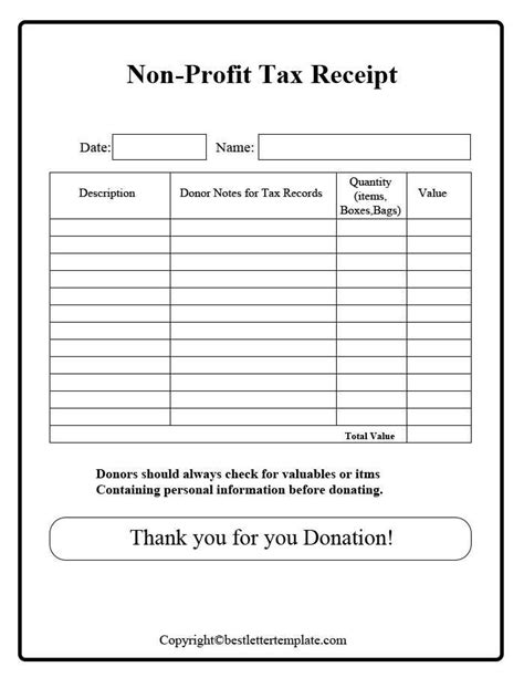 Nonprofit Tax Deductible Receipt Template