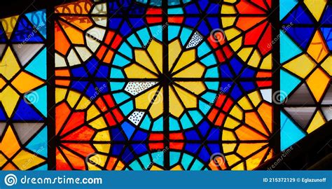 Colorful Stained Glass Window Bright Geometric Shapes Stock Image