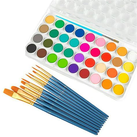 36 Color Fundamental Watercolor Pan Artist Set Andor 10 Paint Brushes