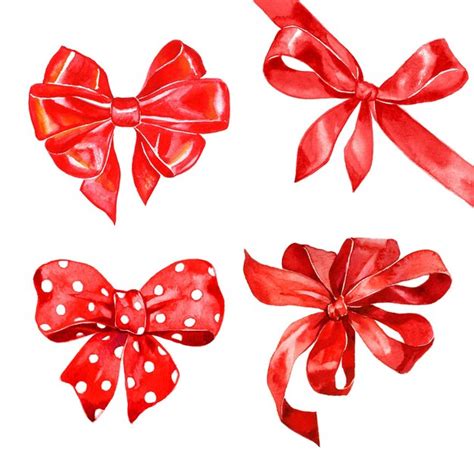 Premium Photo Watercolor Collection Of Red Bows On White Background