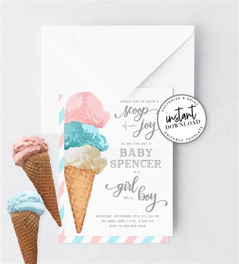 Ice Cream Gender Reveal Invitation Pink And Blue Gender Etsy Pink