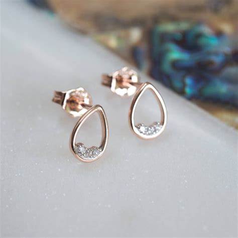 9ct Rose Gold Teardrop Diamond Earrings