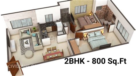 House plans under 800 sq ft 4 bedroom house plans, 850 sq. "2BHK House Interior Design - 800 Sq Ft" by CivilLane.com ...
