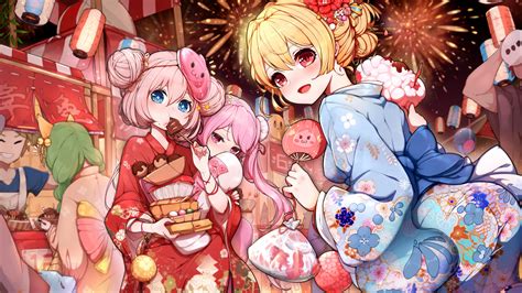 Download 3840x2160 Anime Festival Yukata Girls Happy