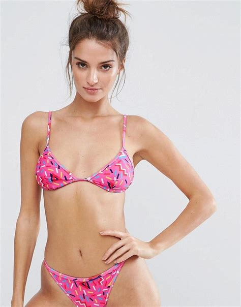 Asos 80s Sprinkles Print Triangle Bikini Top Pink Pink Bikini Hot Bikini Bikini Tops Summer
