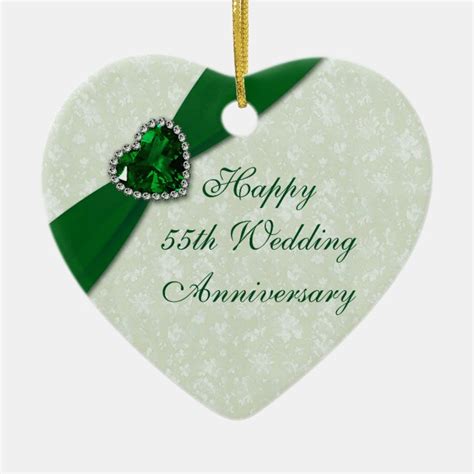 Damask 55th Wedding Anniversary Heart Ornament
