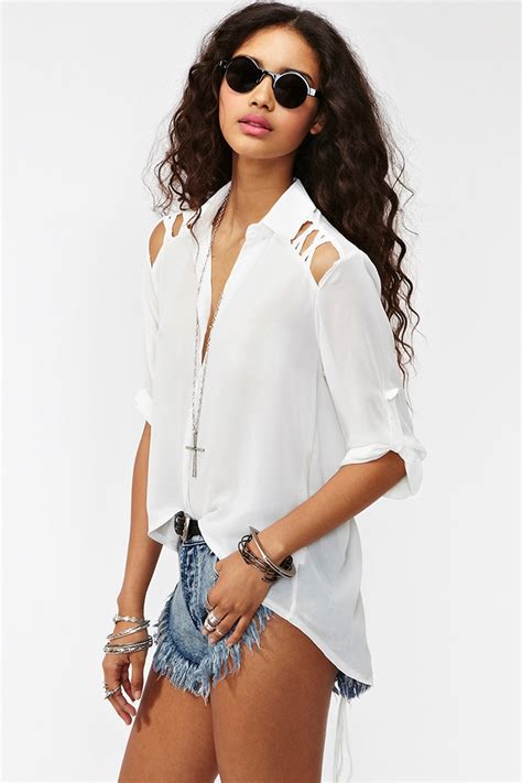 Lyst Nasty Gal Laced Tail Blouse White In White