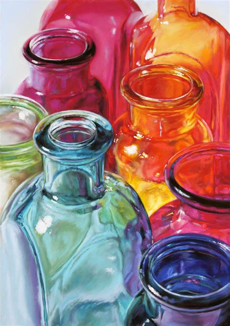 Standing Room Only Is A Pastel Painting On Board Of Colorful Glass Bottles Lisa Ober Artist