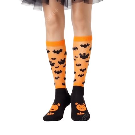 Happy Halloween Female Feet In Stockings With Halloween Decor