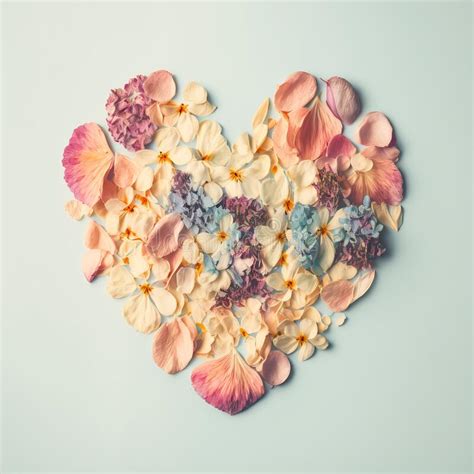 Romantic Love Heart Shape Made From Flower Petals Generative Ai Stock