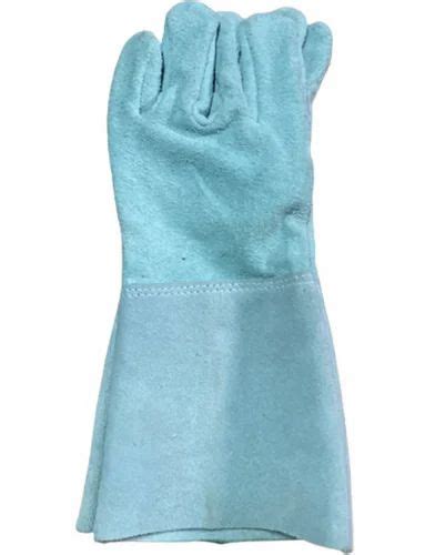 Unisex Light Blue Chrome Leather Gloves 7inch Finger Type Full