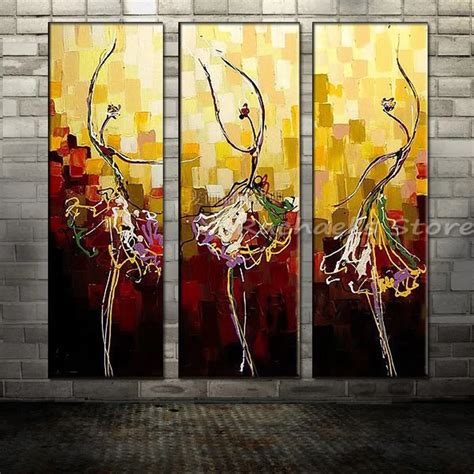 Hand Painted Three Panles Abstract Dancer Canvas Painting Ballerina