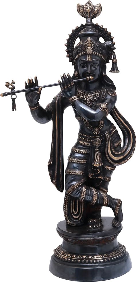 35 Large Size Lord Krishna Playing Flute In Brass Exotic India Art