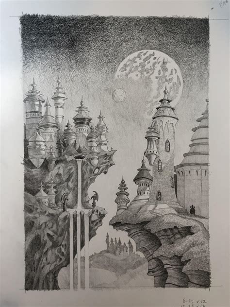 My Finished Graphite Drawing Fantastic Worlds 825”x12” Tombow Mono